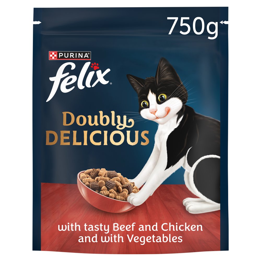 Felix Doubly Delicious Beef Chicken & Vegetables Dry Cat Food 750g (Pack of 2)